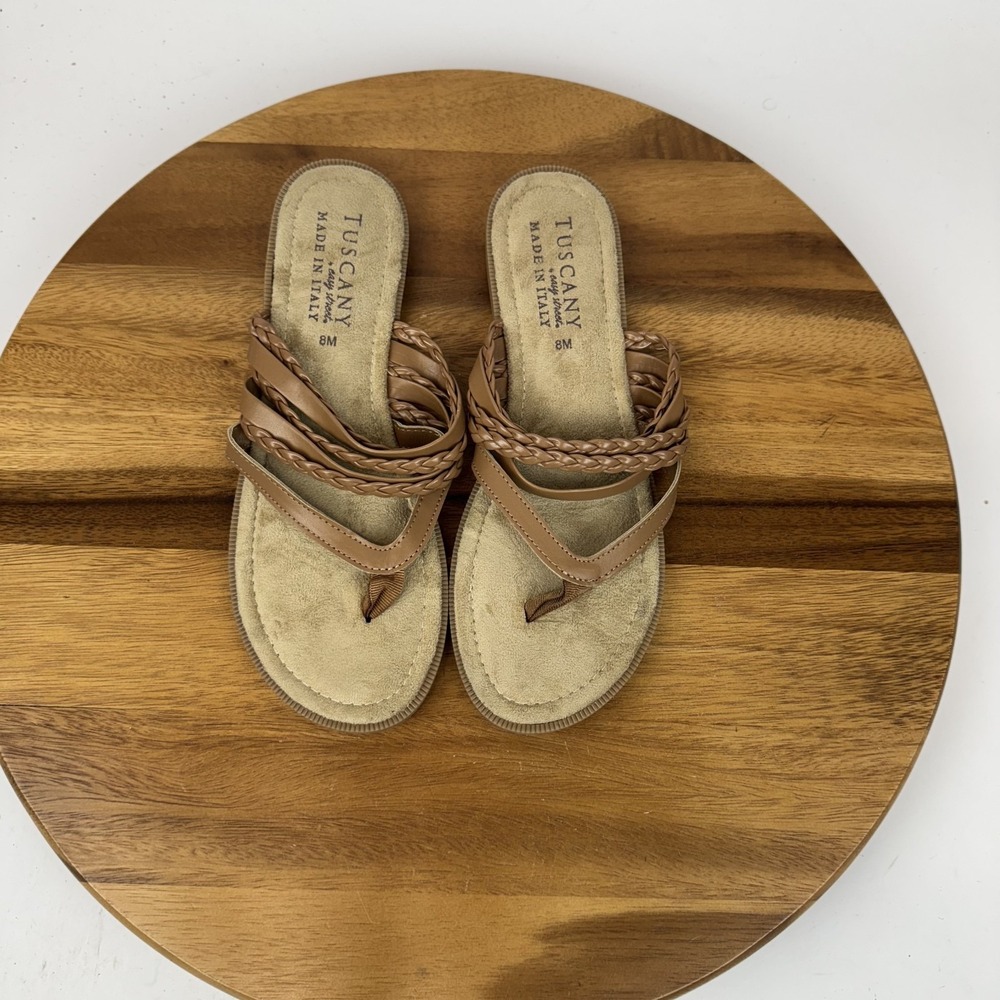 New Womens Tuscany by Easy Street Anji Thong Brown Sandals Size 8 M‎ NWOB
